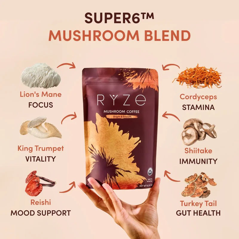 RYZE Mushroom Coffee 30 serving with one pack