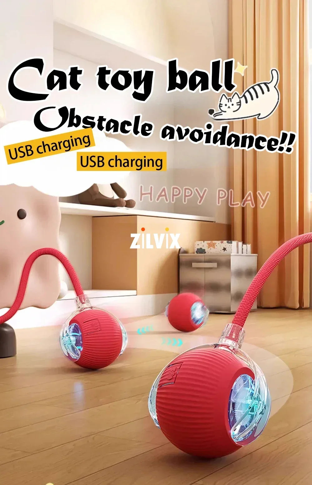 Pet Interactive Automatic Rolling Toy Ball Rechargeable 1-3Pcs