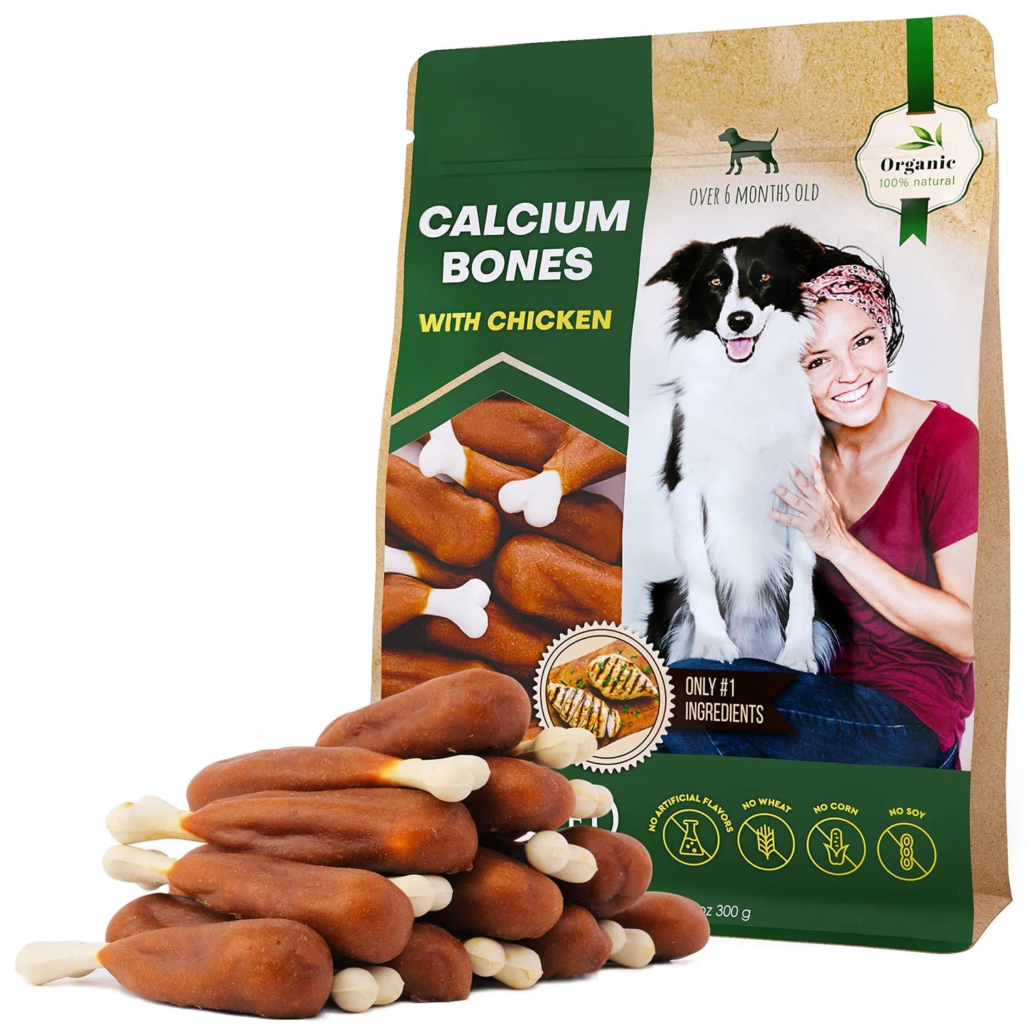 Dog Calcium Bones Wrapped Chicken & Rawhide Free Chew Treats