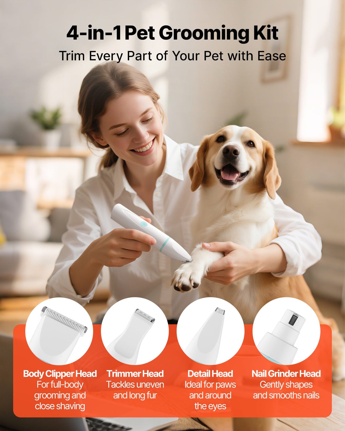 Pet Grooming Kit 4 in 1 Rechargeable Pet Shaver With 6 Combs & 4 Detachable Blades,