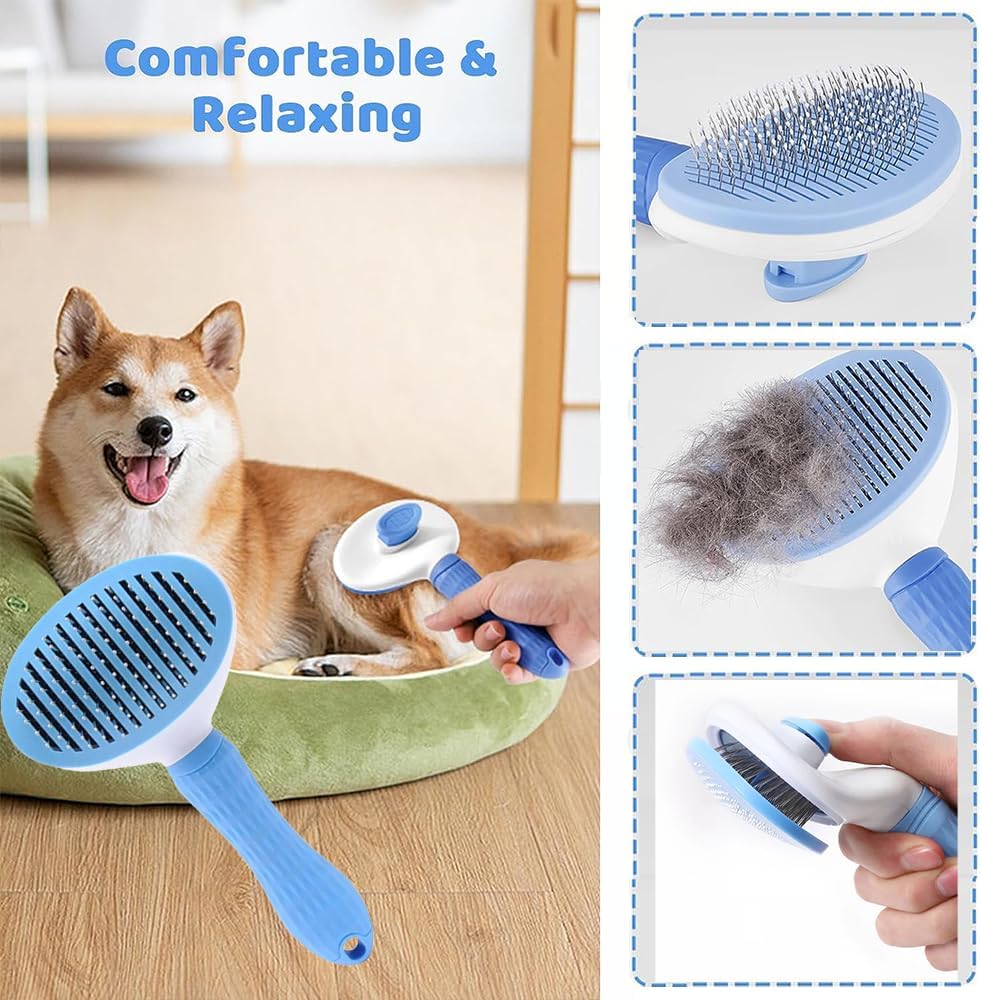 Pet Grooming Kit With brush, Nail Clipper, Flea Comb, Shampoo Bath Brush, Finger Toothbrush