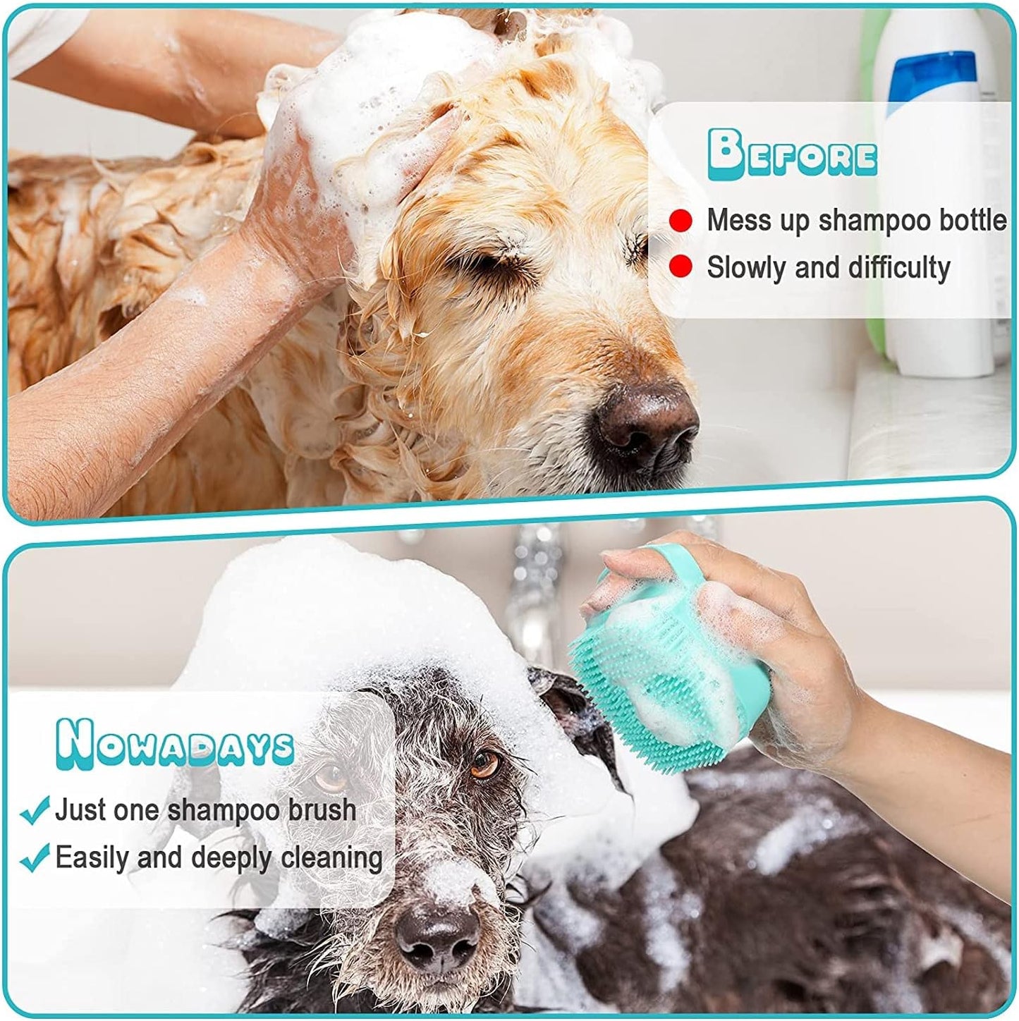 Pet Grooming Kit With brush, Nail Clipper, Flea Comb, Shampoo Bath Brush, Finger Toothbrush